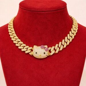 Hello Kitty Necklace, gold 16inch, Cuban hello kitty necklace